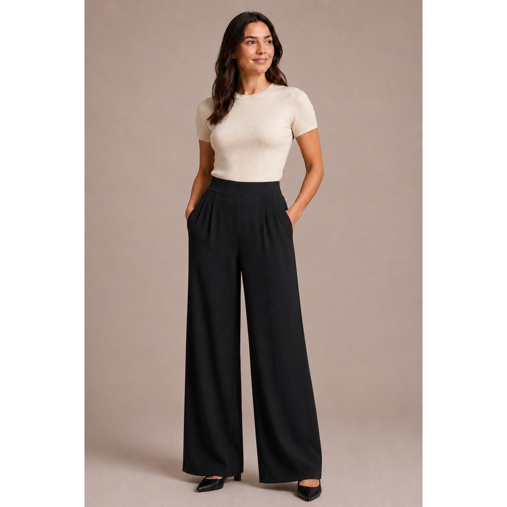 Halara High Waisted Pleated Wide Leg Pants Black L Extra Tall NWT